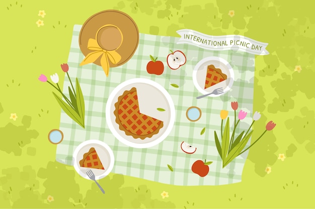 Vettore gratuito sfondo piatto per la giornata internazionale del picnic