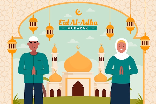 Free vector flat background for islamic eid al-adha celebration