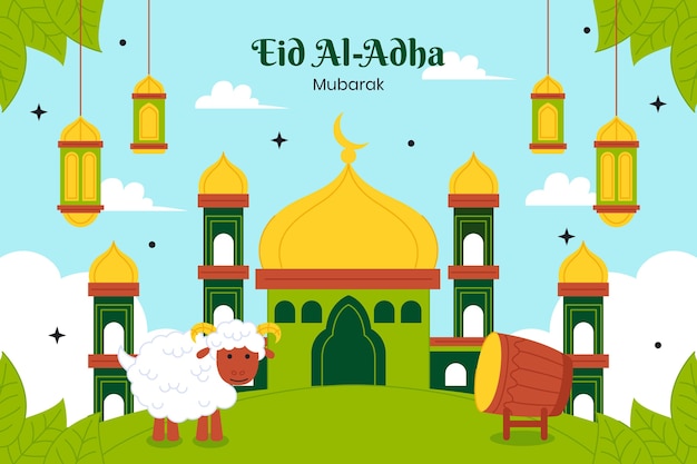 Flat background for islamic eid al-adha celebration