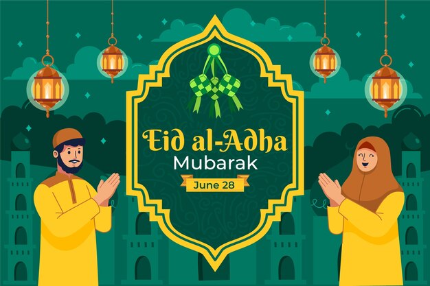 이슬람 eid al-adha 축하를 위한 평평한 배경