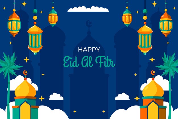 이슬람 eid al-fitr 축하를 위한 평평한 배경