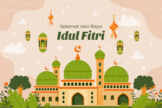 Flat background for islamic eid al-fitr celebration