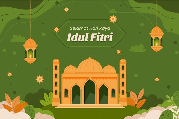 Flat background for islamic eid al-fitr celebration