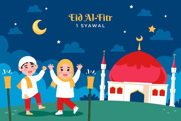 Flat background for islamic eid al-fitr celebration