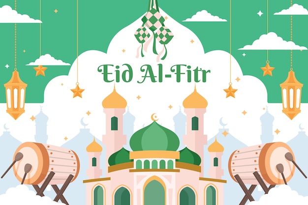 Free vector flat background for islamic eid al-fitr celebration