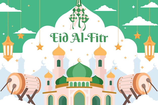이슬람 eid al-fitr 축하를 위한 평평한 배경