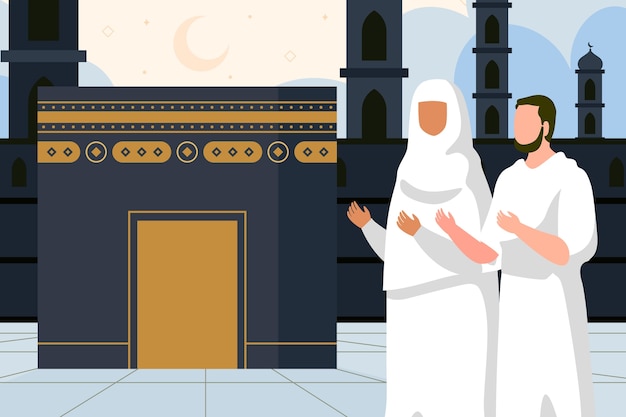 Free vector flat background for islamic hajj pilgrimage