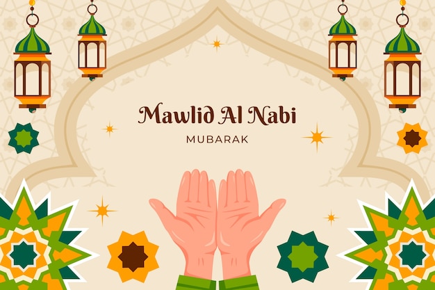 Free vector flat background for islamic mawlid al-nabi holiday celebration