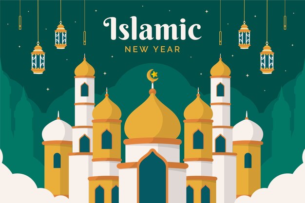 イスラムの新年のお祝いのための平らな背景