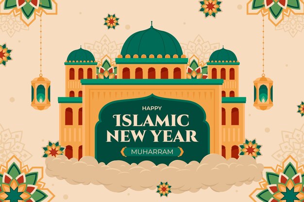 이슬람 신년 축하를 위한 평평한 배경