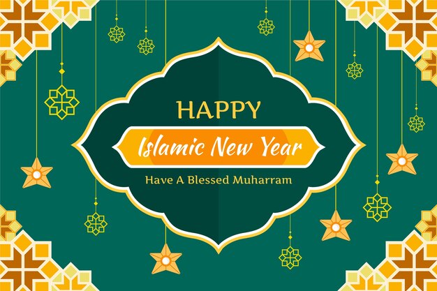 Flat background for islamic new year celebration