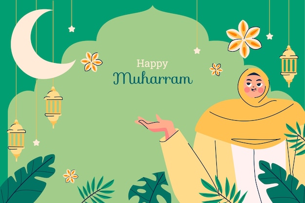 Flat background for islamic new year celebration