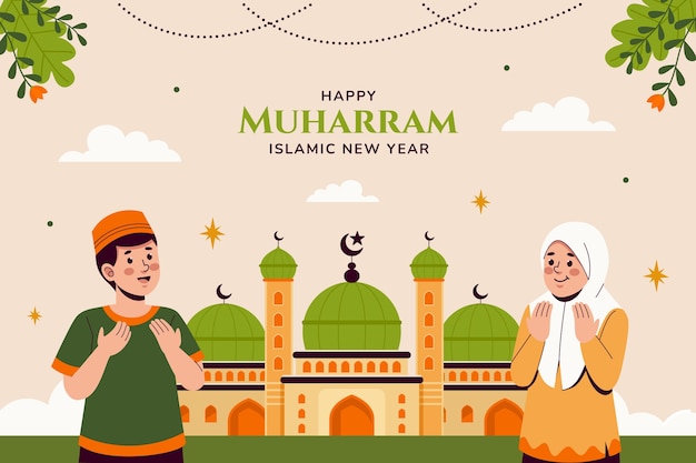 Flat background for islamic new year celebration