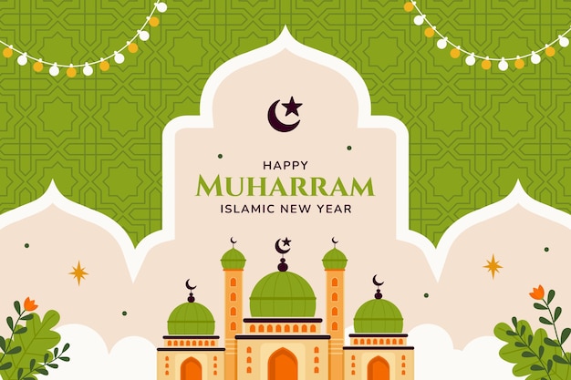 Flat background for islamic new year celebration