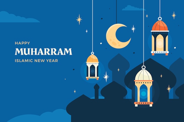 Flat background for islamic new year celebration