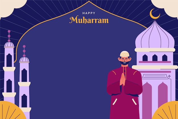 Flat background for islamic new year celebration