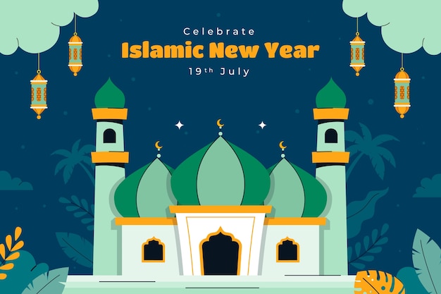 Vettore gratuito sfondo piatto per la celebrazione del capodanno islamico