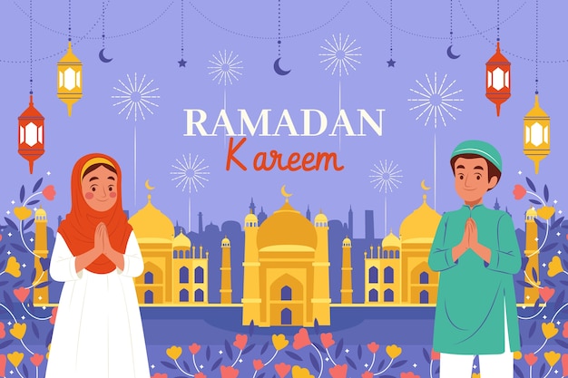 Vettore gratuito sfondo piatto per la celebrazione del ramadan islamico