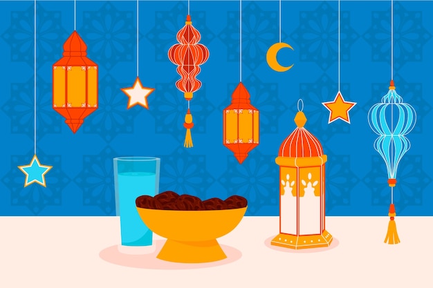 Vettore gratuito sfondo piatto per la celebrazione del ramadan islamico