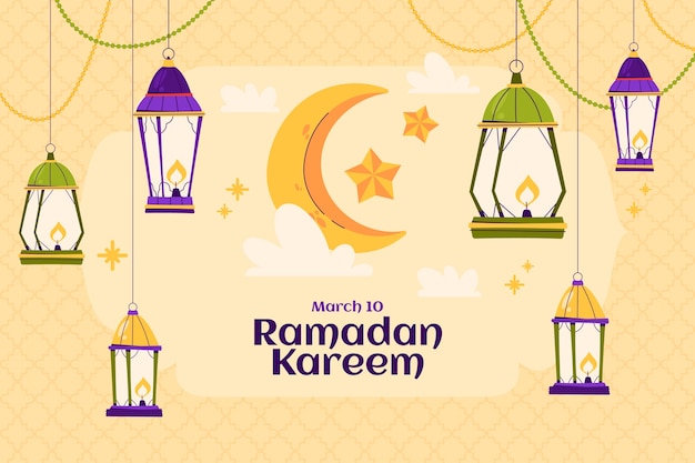 Vettore gratuito sfondi piatti per la celebrazione islamica del ramadan.