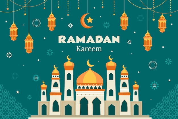 Vettore gratuito sfondi piatti per la celebrazione islamica del ramadan.