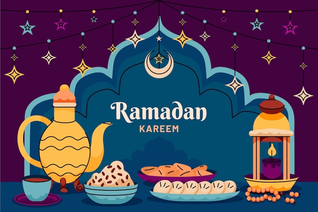 Vettore gratuito sfondi piatti per la celebrazione islamica del ramadan.