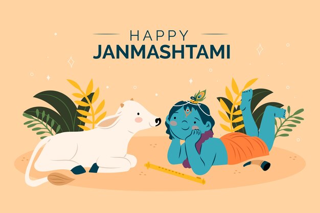 Flat background for janmashtami celebration