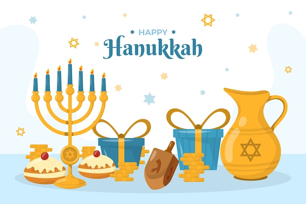 Vettore gratuito sfondo piatto per la celebrazione ebraica di hanukkah