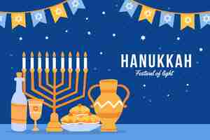 Vettore gratuito sfondo piatto per la celebrazione ebraica di hanukkah