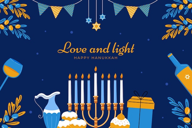 Vettore gratuito sfondo piatto per la festa ebraica di hanukkah