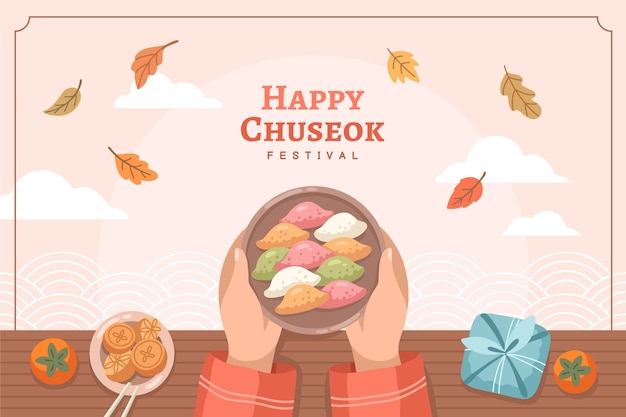 Flat background for korean chuseok festival celebration