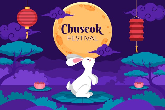 Flat background for korean chuseok festival celebration