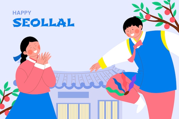 Free vector flat background for korean seollal festival celebration