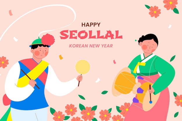 Flat background for korean seollal festival celebration