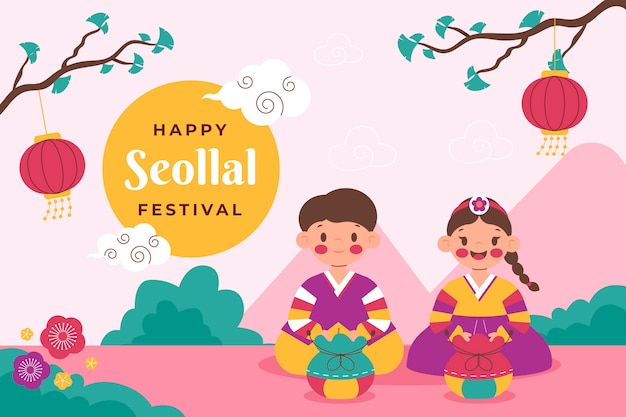 Плоский фон для празднования корейского фестиваля сеолла