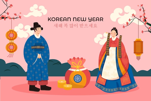 Free vector flat background for korean seollal festival