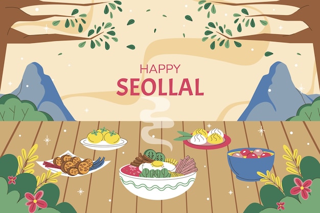 Free vector flat background for korean seollal holiday