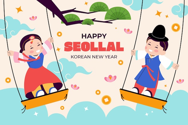 Free vector flat background for korean seollal holiday