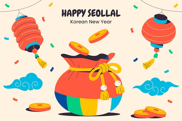 Flat background for korean seollal holiday