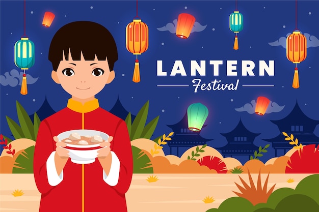 Flat background for lantern festival celebration