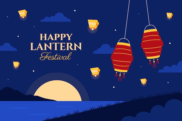 Flat background for lantern festival celebration