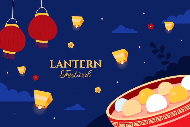 Flat background for lantern festival celebration