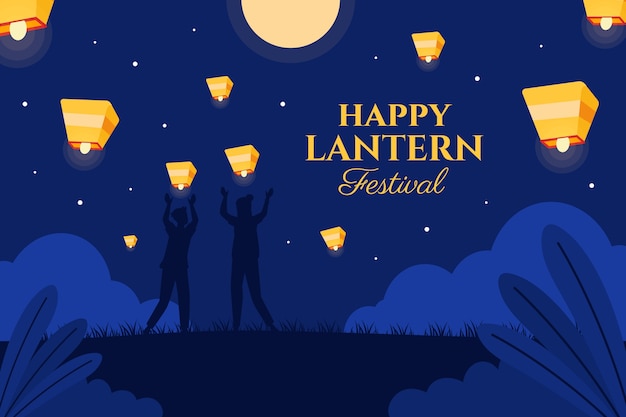 Flat background for lantern festival celebration
