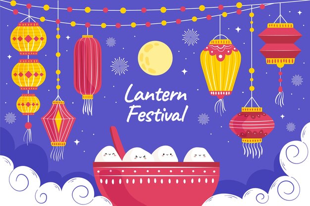 Free vector flat background for lantern festival celebration