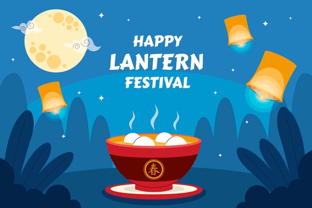 Flat background for lantern festival celebration