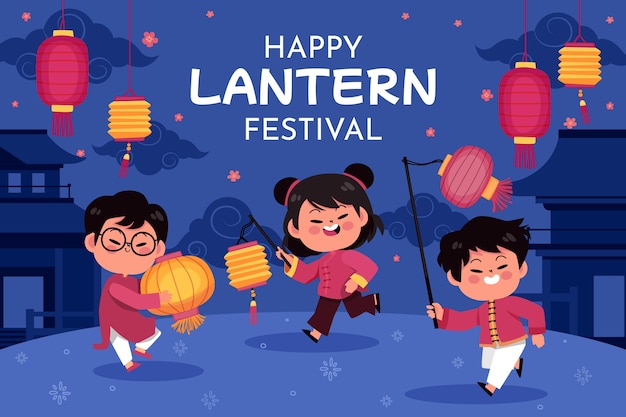 Free vector flat background for lantern festival celebration