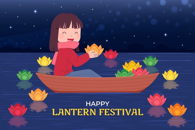 Flat background for lantern festival celebration