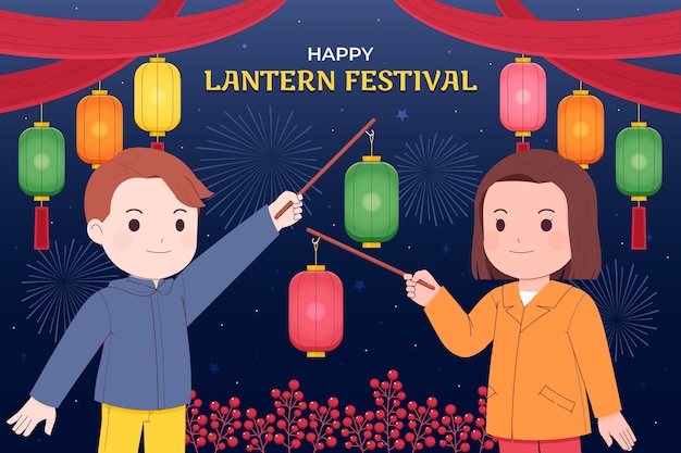 Flat background for lantern festival celebration