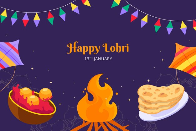 Vettore gratuito sfondo piatto per la celebrazione del festival di lohri