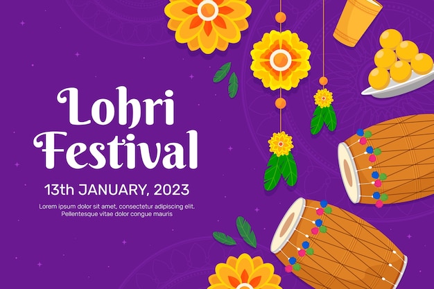 Flat background for lohri festival celebration